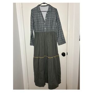 Plaid Button-Up Maxi Dress